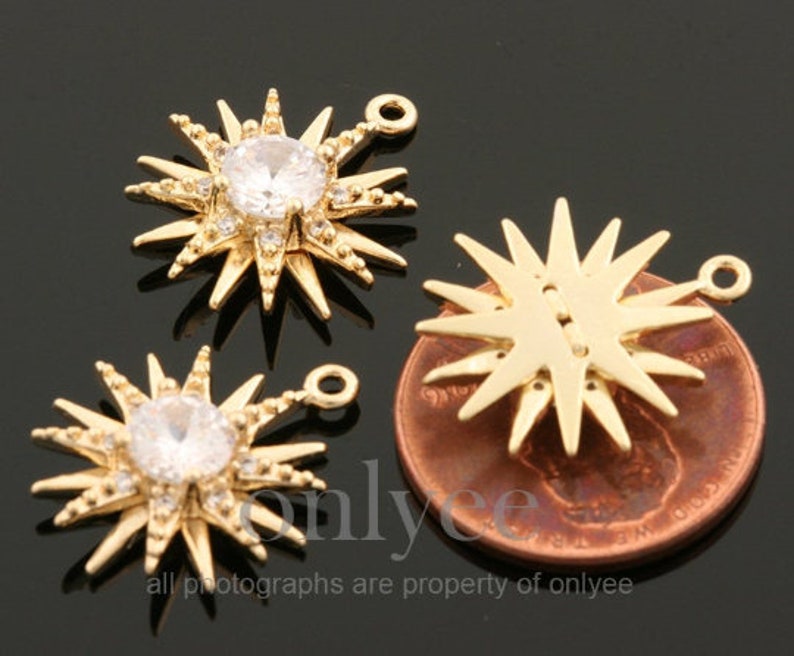 2pcs-17mmX15mm Bright Gold Plated over Brass Star Cubic Charm connector pendant Connector Jewerly Supply K1815G