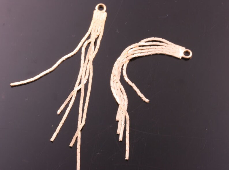 K812G necklace pendants dangles for earrings 10pcs-70mmX4mm Gold plated over Brass snake chain tassel charms