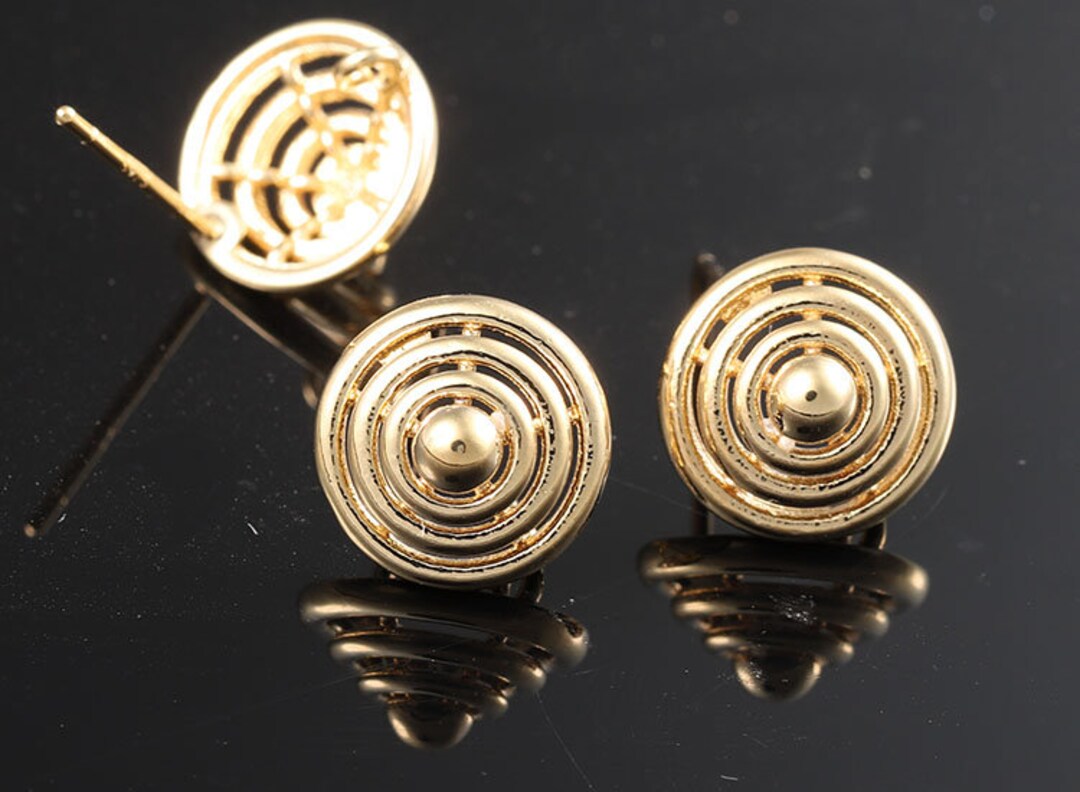 2pcs-10mmx10mmbright Gold Plated Brass Round Swirl Earring