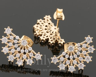 1pair/2pcs-12mmX20mm Bright Gold Cubic Fan shaped delicate Earring, 925 sterling silver post Earring (K1550G)