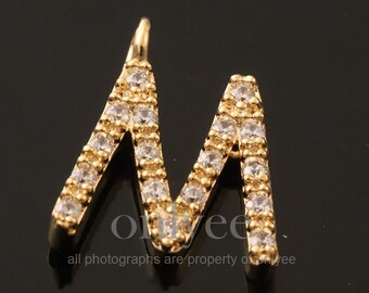 2pcs-10.5mm x 8mm Chapado en oro brillante sobre latón con mini alfabeto cúbico lindo, letra, joyería colgante inicial (K1430-1G-M)