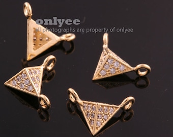 2pcs-11mmX6mmBright Gold plated Brass Solid Triangle CZ dangle Charms pendant connector(K050G)