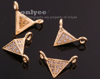 2pcs-11mmX6mmBright vergulde Messing Effen Driehoek CZ dangle Charms hanger connector (K050G)