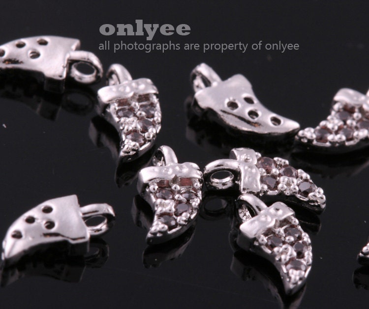 2pcs-6.5mmx3.5mmbright Rhodium Plated Brass Tiny Shark,horn 2pcs-6.5mmx3.5mmbright Rhodium Plated Brass Tiny Shark,horn