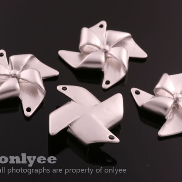 2pcs-21mmX20mmMatt Rhodium plated Brass 3D folded paper Vane origami pinwheel Charms,pendants(K603S)