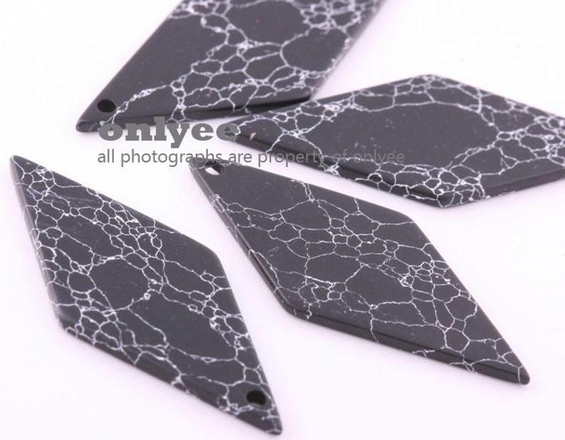 2pcs-35mmX15mm BlackHowlite Gemstone Diamond for Pendants,charms-BlackHowlite K1125