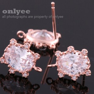 1pair/2pcs-9mmX11mmBright Rose Gold Plated over Brass Cubic Zirconia LUX CZ Oval earrings 92.5 sterling silver post Earring(K1011R)