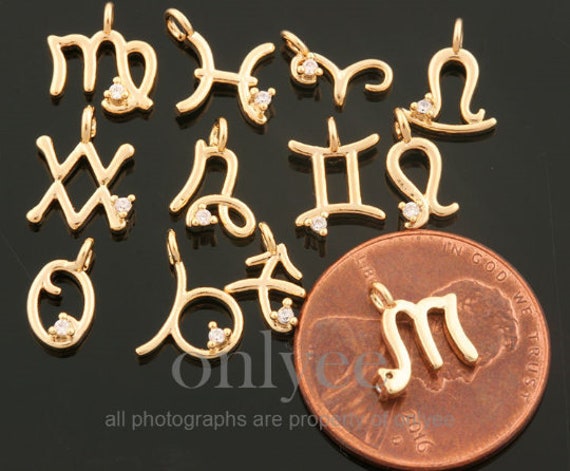 °⑅ʚYuinaɞ⑅° 2pcs-9mmx4mm Bright Gold Plated Brass Simple Zodiac Sign