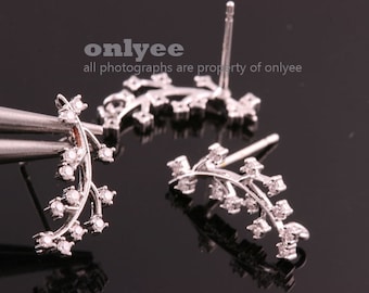 1 paar/2 stuks-17mmX7mmBright Rhodium Plated over Messing Zirconia Tak 92.5 sterling zilveren post Oorbel (K080S)