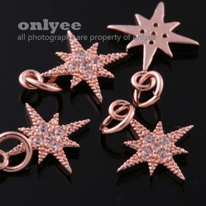2pcs-10.5mmX10mmRose Gold plated Brass cubic zirconia in brass Star setting charms for jewelry  Charms pendant connector066(K754R)