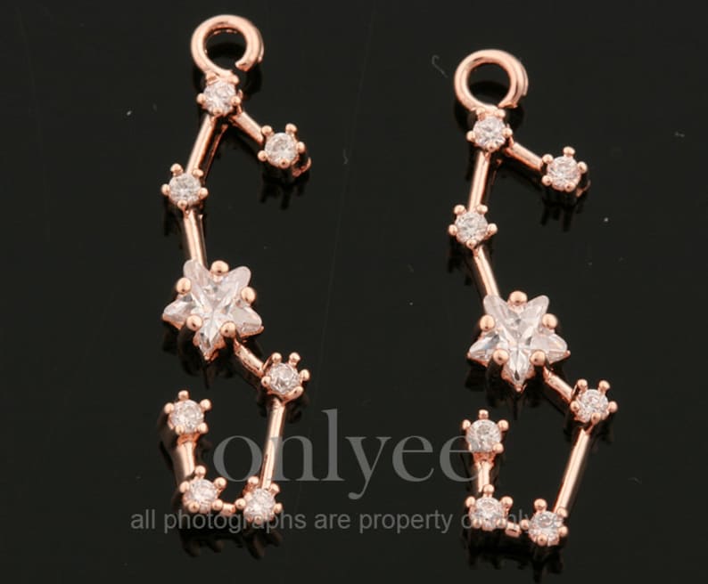 connector Scorpius K1435S-J 2pcs10pcs-5mmX19mm Bright Rhodium plated Brass Zodiac Sign with mini cubics charm pendant Jewelry supply