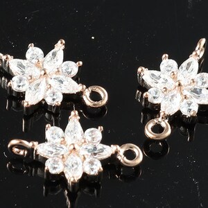 2pcs-11mmX7.5mmBright RoseGold plated Brass Tiny Delicate Flower with Cubic Charms pendant connector(K2101R)