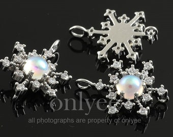 2pcs-15mmX12mm Bright Rhodium plated Brass Snow,Star Glass with Cubic,Zircon, connector, Jewelry Supply (K2005S)