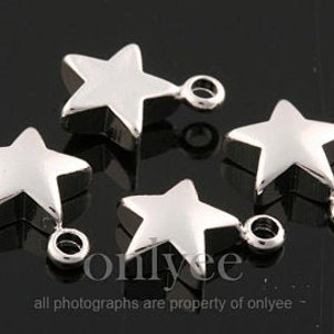 4pcs-9mmX7mm Bright Rhodium plated over Brass Mini star pendant,Jewerly supply,connector(K1620S)