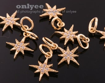 10pcs-10.5mmX10mmGold plated Brass cubic zirconia in brass Star setting charms for jewelry  Charms pendant connector066(K754G)