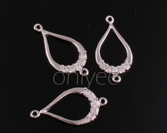2pcs-20mmX10mm Highly polished Rhodium plated over Brass Tear drop With Zircon Connector (K252S)