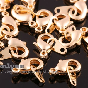 10Sets-10mmX6mm Bright Gold plated brass Lobster Claw clasps with Tags Tabs for jewelry making necklaces bracelets craft suppliesK012G image 1