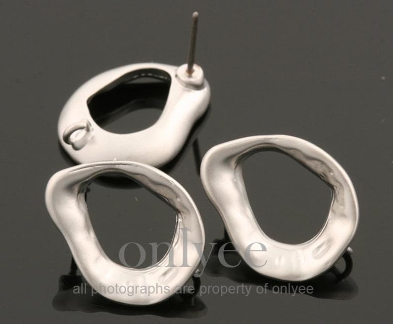 1pair,2pcs-15mmX17mm Matte Rhodium Plated over Brass Crushed Waterdrop shape with connector earring, connector, pendant (K1745S)