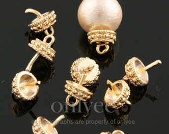 24Pcs - 5mmX6mm14K Gold Plated over Brass Bead cap with Deco Peg(K273G)