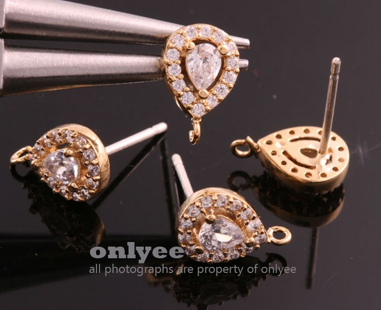 アクセサリー Pec10 1pair/2pcs10mmx6.5mmrhodium Plated Over Brass Cubic Zirconia