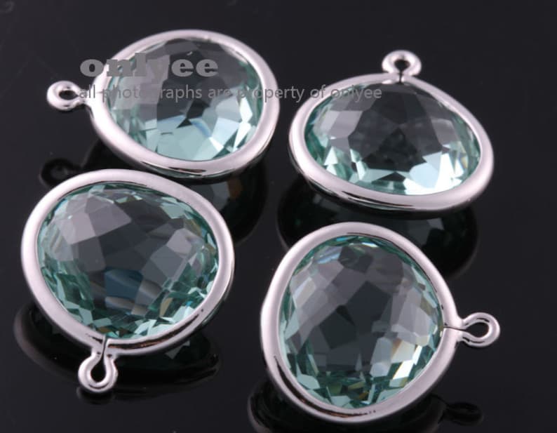 2pcs-16mmX14.2mm NEW Rhodium plated Brass Faceted Double-Sided Delicate glass pendants-Bluelite M414S-E