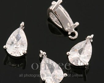 4pcs-8mmX4mm helder gerhodineerd over messing basis ovaalvormige traan kubieke charme, hanger (K1575S)