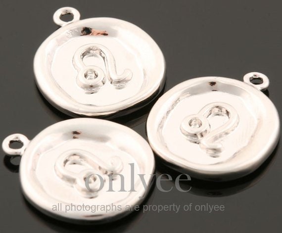 2pcs/10pcs-14mmx17mm Bright Rhodium Plated Brass Zodiac Sign