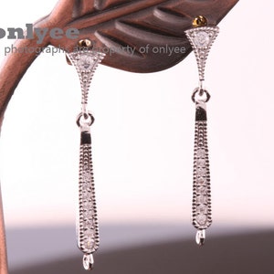 1pair/2pcs-29mmX4.8mm Bright Rhodium Plated over Brass CZ Slim,Long Stud Cubic zirconia, 925 sterling silver post Earring Findings(K817S)