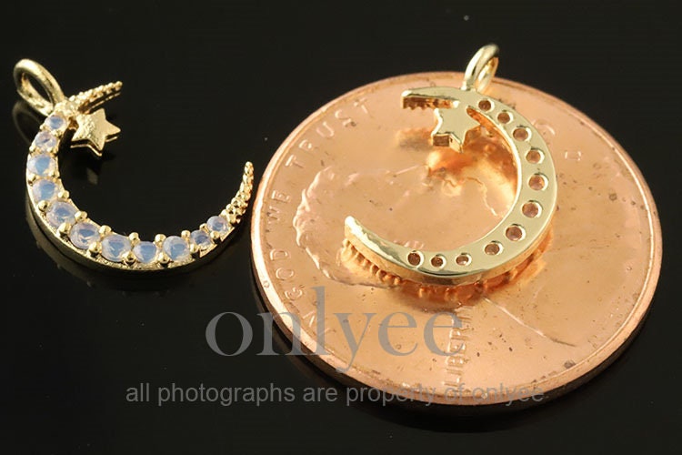 2pcs-13.5mmx9mm Gold Plated Brass Crescent Moon Star With