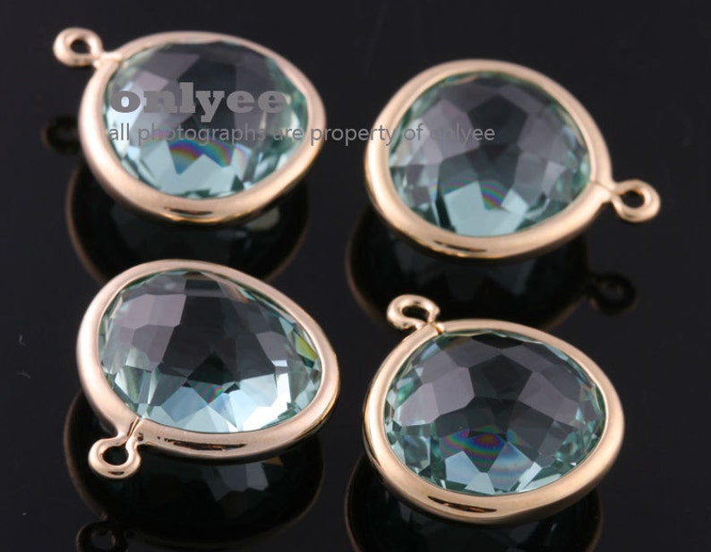 2pcs-16mmX14.2mm NEW Rhodium plated Brass Faceted Double-Sided Delicate glass pendants-Bluelite M414S-E