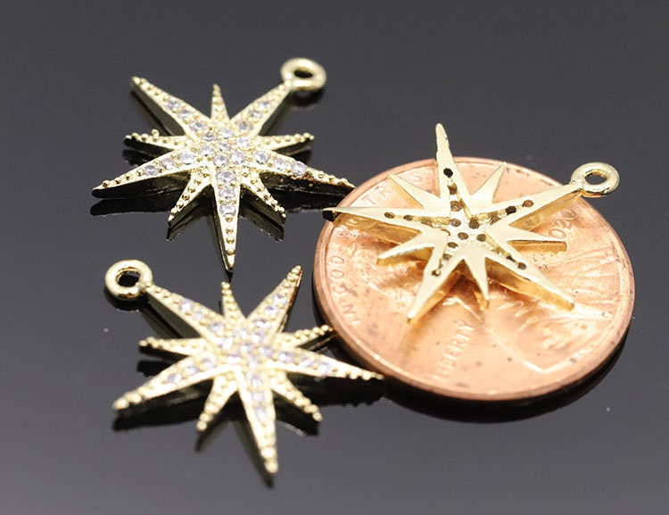 2pcs-17mmx16mmbright Gold Plated Brass Delicate New Star CZ