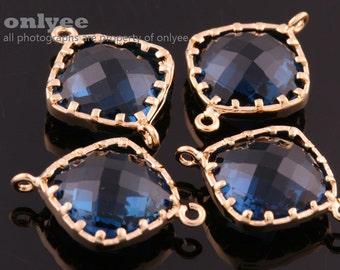 2pcs-14mmX14mmGold Faceted Diamond shape Glass connectors -Montana(M325G-D)