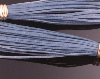 2PCS-76mmX9mmGold plated Brass Long Color Leather tassels, jewelry tassels Deco-Gold/Navy Blue(K360A)