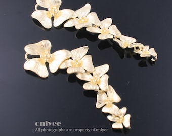 2pcs-55mmX15mm Gold plated over Brass Fivefold cascading orchid Flower connectors (K456G)