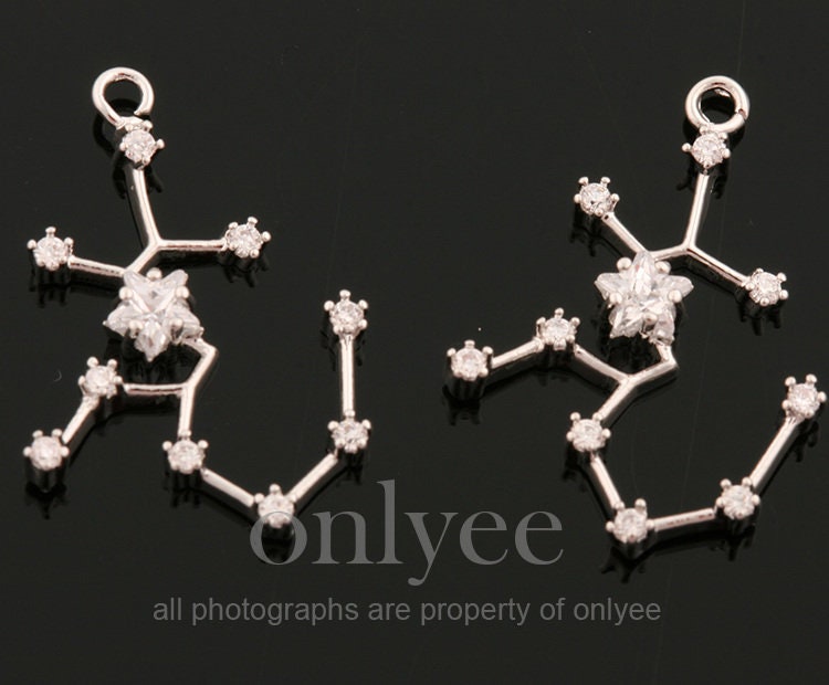 2pcs/10pcs-12mmx20mm Bright Rhodium Plated Brass Zodiac Sign