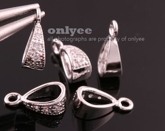 4pcs-10mmX3.5mmBright Latón chapado en rodio Circonia cúbica Colgante Cierre, Conector de fianza 065(K819S)