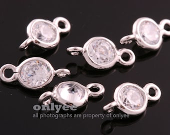 4pcs-10mmX5mmBright Rhodium plated Brass 4mm with Cubic Zirconia connectors(K344S)