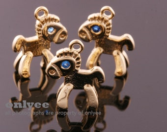激安本物 2pcs-11mmx9mmgold Plated Brass Pony With Eyes Cubic Zirconia 小物