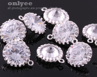 2pcs-12mm Rhodium plated (clear) Cubic zirconia Round dangle(M305S)