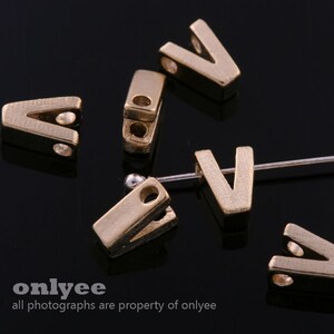 2pcs-6mmX4.5mm Matt Petite Satin Gold plated over Brass Cute Mini Alphabet, Letter,Initial Pendants (K1431G-V)