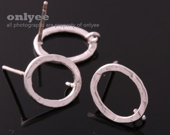 2pair/4pcs-12mmX10mm Matt Silver Plated over Brass Ring with 925 Sterling Silver Post, Earring Findings(K743S)