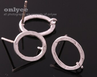 2 paar / 4 stuks - 12 mm x 10 mm mat verzilverd over messing ring met 925 sterling zilveren post, oorbel bevindingen (K743S)