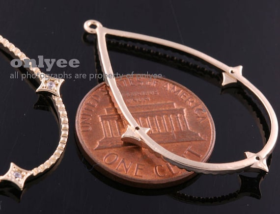 2pcs-35mm X 23.5mm Glassy Gold Plated Brass Teardrop With
