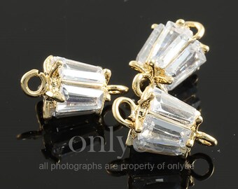 2pcs-11.5mmX6.5mm Bright Gold plated over Brass NEW Elegant Bell With Cubic,Zircon connector(K1988G)
