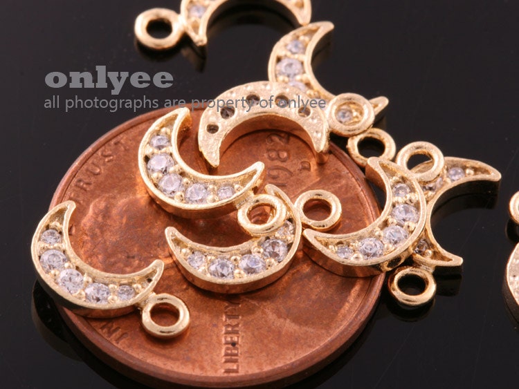 4pcs-9mmx5mmrhodium Plated Brass Cubic Zirconia in Crescent