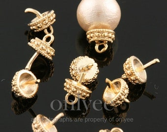 8Pcs - 5mmX6mm14K Gold Plated over Brass Bead cap with Deco Peg(K273G)