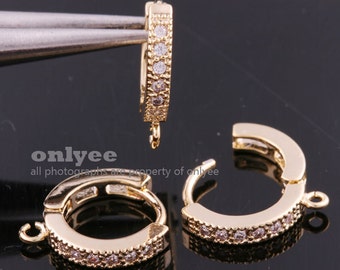 5pair/10pcs-14mmGold Cubic One-Touch Round Earring Findings, Brass Earrings Connectors(K392G)