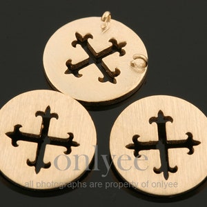 2PCS/ 12mmX12mm Matte Gold Plated Brass fancy cross charm connector, pendant, Jewelry Supply (K1882G)