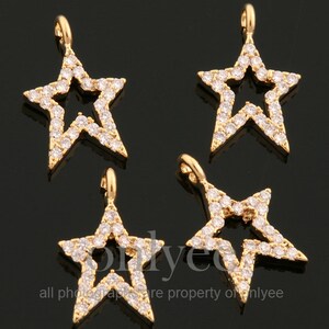 2pcs-7mmX12mm Bright Gold Plated over Brass Cute Unbalanced Star with Cubic charm pendant, Connector, Jewelry Supply (K1893G)
