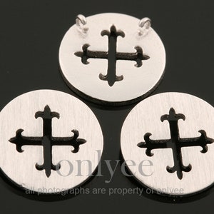 2PCS- 12mmX12mm Matte Rhodium Plated Brass fancy cross charm connector, pendant, Jewelry Supply (K1882S)